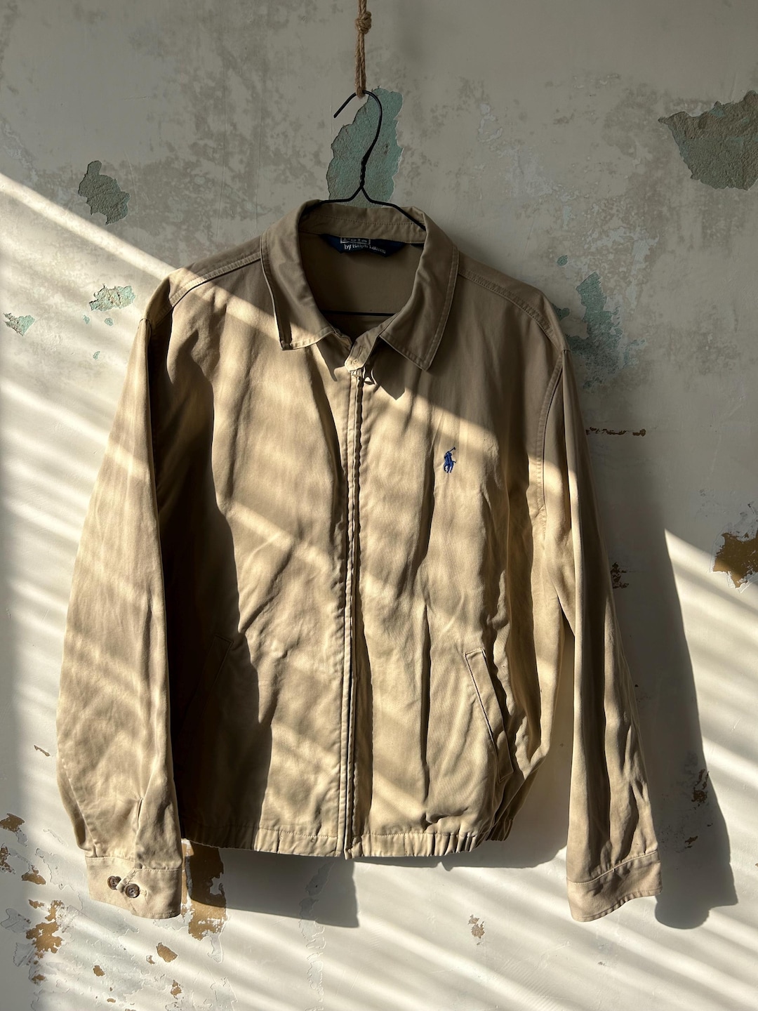 Polo Ralph Lauren Zip up Herrington Jacket Mens L Beige Cotton Made in