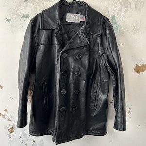 Vintage Schott Us Navy Issue 740n Pea Coat Heavy Leather Jacket Size 42 Etsy