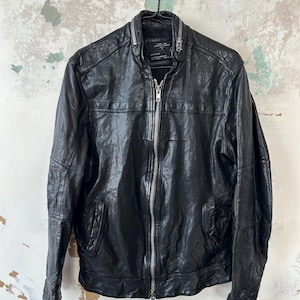 ALL SAINTS Veste en cuir pour homme Noir Taille L
