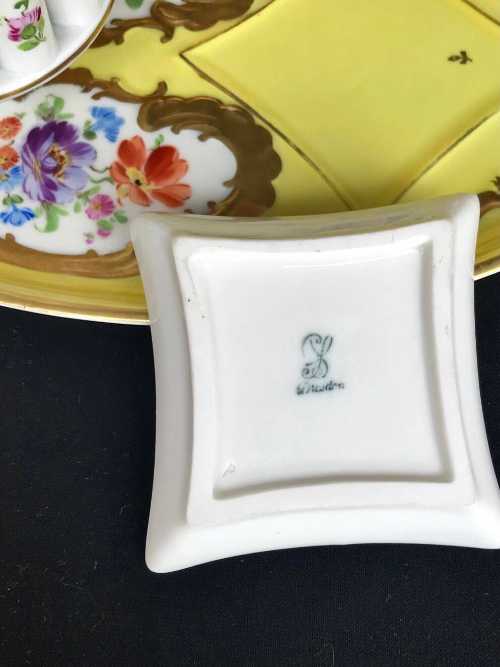 Antique German Dresden Porcelain Cigarette HOLDER, ASHTRAY