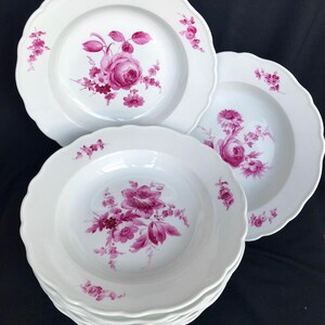 9 pieces Meissen soup plates pink flowers. Meissen Scattered Flowers Set of 9 Antique soup Plate Crossed Swords