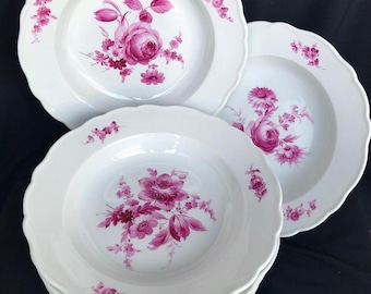 9 pieces Meissen soup plates pink flowers. Meissen Scattered Flowers Set of 9 Antique soup Plate Crossed Swords