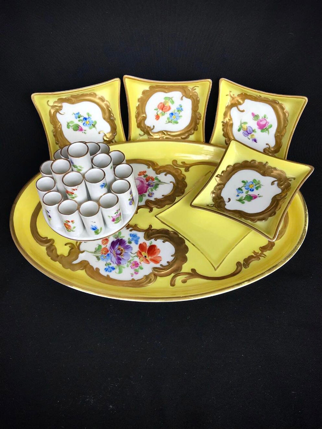 Antique German Dresden Porcelain Cigarette HOLDER, ASHTRAY