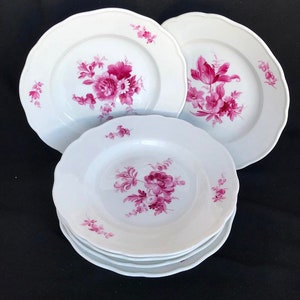 Meissen  cake plates with pink flowers. Meissen Scattered Flowers Set of 6 Antique Cake Plate 1st Crossed Swords