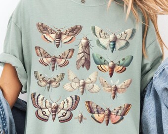 Moth Illustration Shirt - Vintage Moths T-Shirt, Butterflies Comfort Colors Top, Cottagecore Unisex Bugs Tee,  Insect Lover Gift Tee