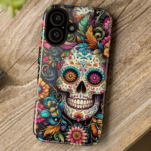 Coque florale crâne en sucre pour téléphone Dia De Los Muertos Coque de protection pour Apple iPhone Samsung Galaxy Google Pixel Phone Coque d'inspiration mexicaine