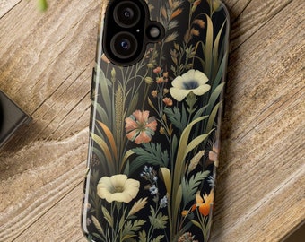 Dark Cottagecore Tough Case für Apple iPhone 16 Samsung Galaxy Google Pixel Handy Wildblumen Hülle Blumenmuster Botanische Handyhülle Geschenk