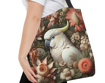 White Cockatoo Tote Bag  William Morris Inspired Sulphur-Crested Cockatoo Gift Unique and Australian Bird Bag Vintage Style Gift for Her