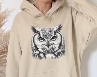 Owl Hoodie - Owl Face Hooded Sweatshirt, Bird Unisex Sweater, Heavy Blend Hooded Pullover, Owl Lover Gift for Her Him