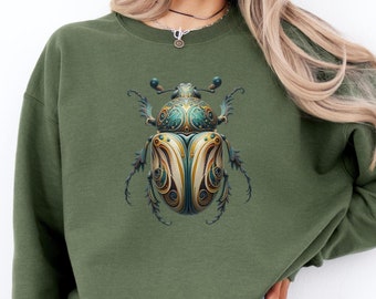 Green and Gold Beetle Sweatshirt Boho Bug Unisex Crewneck Sweater Insect Sweatshirt Large Beetle Pullover Insect Lover Gift for Him for Her