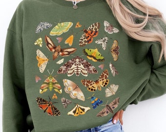 Boho Motten Sweatshirt Unisex Schmetterlinge Pullover Cottagecore Sweatshirt Vintage Motten Pullover dunkel Academia Motten Shirt Insekt Liebhaber Geschenk