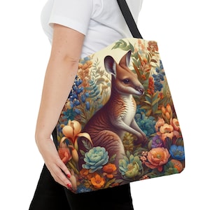 Wallaby Tote Bag William Morris Inspired Australian Kangaroo and Flowers Gift Unique Animal Bag Vintage Style Floral Bag Gift for Her