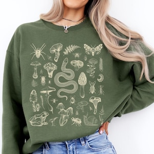 Paddenstoelen Cottagecore-sweater Goblincore-uniseks trui Vintage Forestcore-sweater Snake Frog Bugs-trui Dark Academia Grunge-top