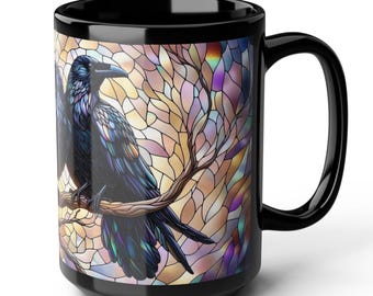 Stained Glass Ravens Mug - Black Ceramic Coffee Cup, Gothic Crows Mug 11oz or 15oz, Dark Academia  Kitchen Decor