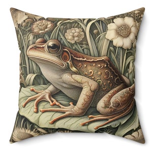 Frog on the Leaf Pillow William Morris Inspired Cottagecore Design Cushion Forest Frog Throw Pillow Vintage Home Decor Gift INSERT INCLUDED