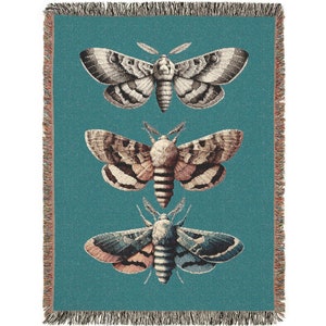 Vintage Moths Woven Blanket 100% Cotton Rug Vintage Moth Illustration Home Decor Moth Woven Throw Dark Academia Moth Wall Tapestry Gift
