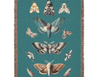Vintage Moths Woven Blanket 100% Cotton Rug Vintage Moth Illustration Home Decor Moth Woven Throw Dark Academia Moth Wall Tapestry Gift