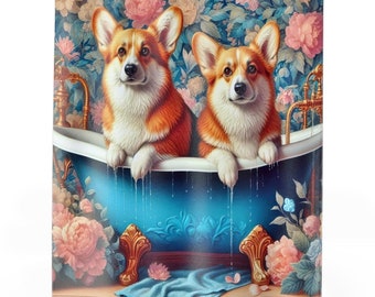Pembroke Welsh Corgi in Bathtub Shower Curtain Cute Dogs Bathroom Decor Retro Floral Bathtub Curtain Funny Bathroom Accessory Dog Lover Gift