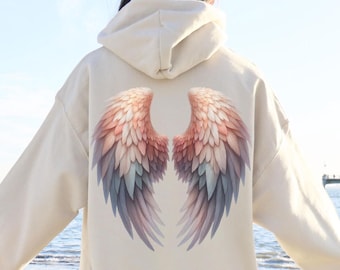Angel Wings Hoodie Pink and Blue Wings Hooded Sweatshirt Guardian Angel Back Print Sweater Light Academia Hoodie Pastel Wings Angel Hoodie