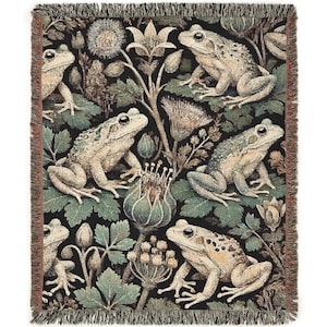 Vintage Frogs Woven Blanket 100% Cotton Cottagecore Woven Throw Retro Botanical Decor Goblincore Toads Wall Tapestry Frog Lover Gift Blanket