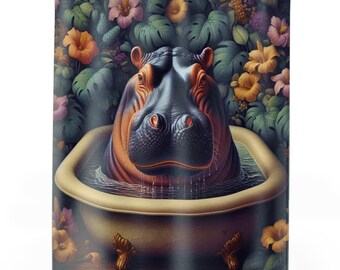 Whimsical Hippo Shower Curtain - Funny Animal in Bathtub Bathroom Decor, Hippopotamus Kids Bathroom Gift, Unique Safari Animal Curtain