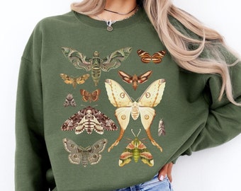 Vintage Moth Sweatshirt Unisex Butterflies Sweater Cottagecore Sweatshirt Goblincore Pullover Dark Academia Moths Shirt Insect Lover Gift