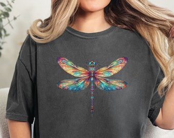 Rainbow Dragonfly T-Shirt Cottagecore Shirt Comfort Colors Colorful Boho Dragonfly Shirt Cute Insect Tshirt Nature Art Shirt Bug Lover Gift