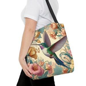 Colorful Hummingbird Tote Bag William Morris Inspired Colibri Bird Gift Art Nouveau Bag Vintage Style Gift for Her