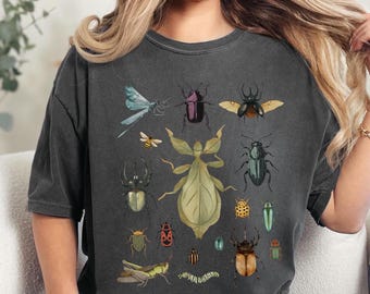 Insects Shirt Vintage Cottagecore T-Shirt Unisex Comfort Colors Tee Boho Bugs Tshirt Leaf InsectTop Entomology Shirt Insect Lover Gift