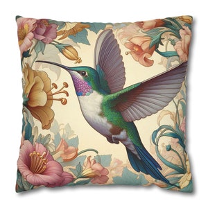 Hummingbird and Flowers Pillowcase William Morris Inspired Tropical Bird Pillow Cover Retro Floral Throw Pillow Cover Bird Lover Decor Gift