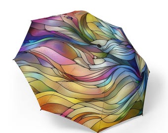 Blumenmalerei-Glasmalerei-Muster-Regenschirm - kompakter faltbarer Regen-Regenschirm, buntes Reise-Sonnenschirm-Geschenk für sie