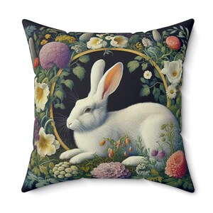 White Rabbit Pillow William Morris Inspired Animal Cushion White Bunny Throw Pillow Vintage Floral Cottage Home Decor Gift INSERT INCLUDED