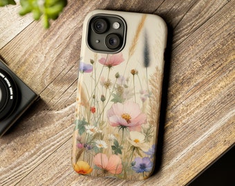 Housse de téléphone fleurs sauvages aquarelles, coque rigide florale pour Apple iPhone, Samsung Galaxy, Google Pixel, art botanique, étui de protection pour téléphone, cadeau