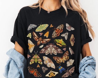 Boho Moth Shirt - Vintage Moths Illustration T-Shirt, Comfort Colors Butterflies Top, Cottagecore Moths Tee, Insect Lover Gift