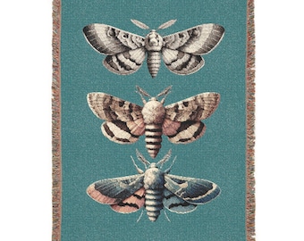 Vintage geweven deken nachtvlinder - 100% katoenen vloerkleed vintage illustratie nachtvlinder woondecoratie, donkere academische nachtvlinders plaid, cadeau wandtapijt vlinder