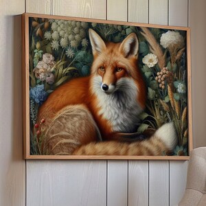Red Fox Satin Poster 210gsm William Morris Inspired Animal Print Floral Art Poster Vintage Fox Wall Art Print Poster Home Decor Gift