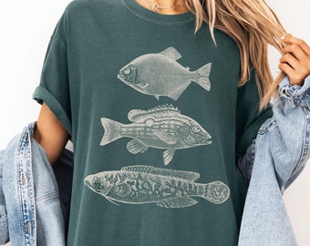 Camiseta unisex estilo tatuaje de pez vintage Comfort Colors, camiseta retro de pescador, camiseta estética de pescador, camiseta de peces del océano, regalo para amantes de la vida marina y los peces