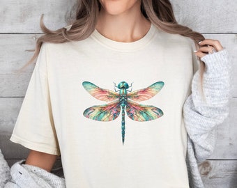 Colorful Dragonfly T-Shirt Cottagecore Shirt Comfort Colors Boho Dragonfly Shirt Cute Insect Tshirt Unisex Nature Art Shirt T-shirt Gift