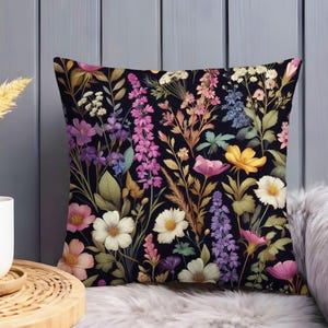 Dark Floral Pillow Wildflowers Throw Cushion Cottagecore Pillow Vintage Style Botanical Pillow Moody Flowers Home Decor Gift INSERT INCLUDED