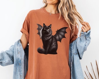 Black Bat Cat Shirt Halloween Winged Cat T-Shirt Witchy Black Cat Tee Comfort Colors Top Goth Cat Shirt Spooky Season Top Cat Lover Gift