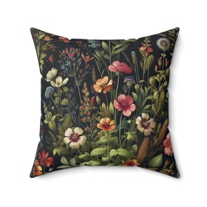 Coussin botanique foncé Fleurs sauvages Coussin Cottagecore Coussin vintage Style floral Fleurs maussades Décoration d'intérieur Cadeau INSERT INCLUS image 2