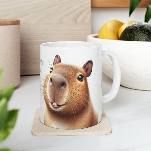 Happy Capybara Mug Cute Capybara Ceramic Coffee Mug Animal Lover Gift For Her Him Giant Guinea Pig TeaCup Funny Mug 11oz