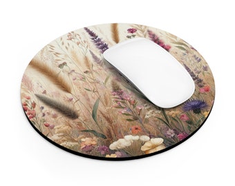 Cottagecore Mouse Pad Floral Mousepad Vintage Botanical Mousepad Round or Rectangular Watercolor Flowers Mousepad Nature Art Office Gift