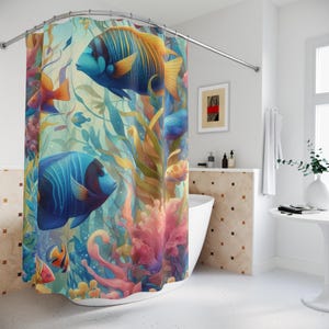 Tropical Fish Shower Curtain Colorful Reef Fish Home Decor Marine Bathroom Decor Nature Inspired Shower Curtain Fishes Housewarming Gift