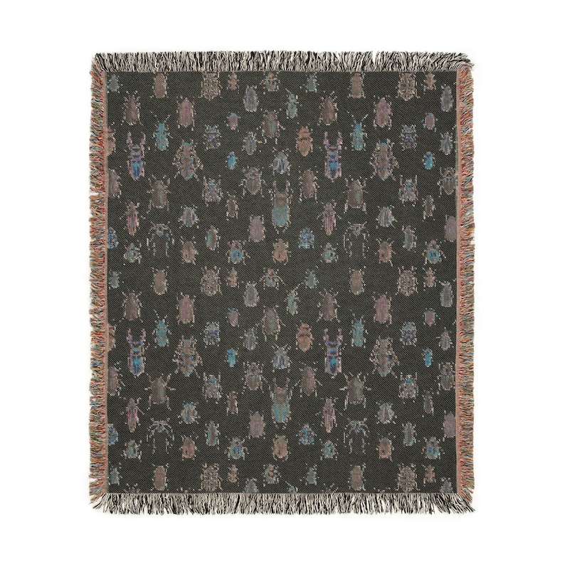 Insect Pattern Throw Cute Beetles Woven Blanket 100% Cotton Rug Vintage Bugs Home Decor ...