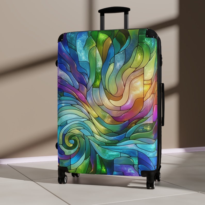 Rainbow Stained Glass Suitcase Rolling Luggage Hard Shell Suitcase With Wheels Colorful Abstract Art Suitcase Carry On Luggage Gift for Her image 1