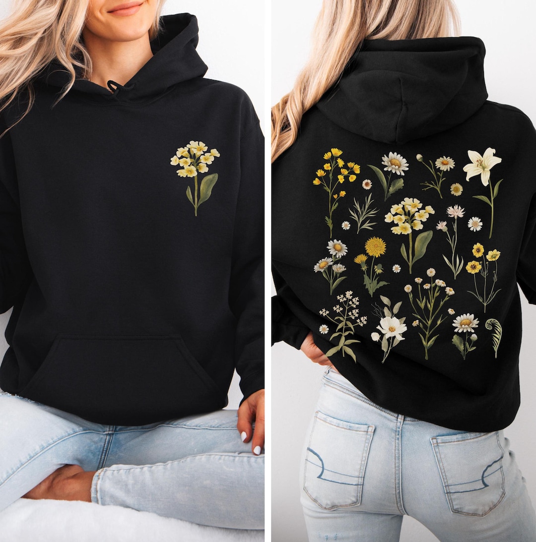 Daisies Wildflowers Hoodie Floral Hooded Sweatshirt Front & Back Print ...