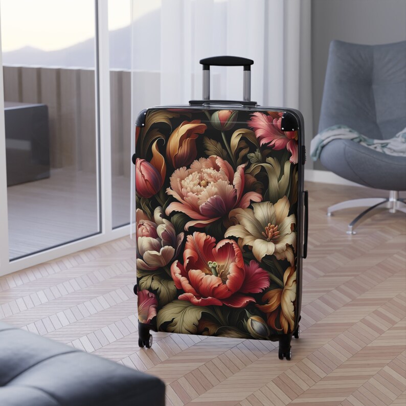 Maleta con ruedas Vintage Tulips Luggage Maleta rígida con ruedas Estampado de flores Maleta de viaje de lujo Regalo para ella imagen 5