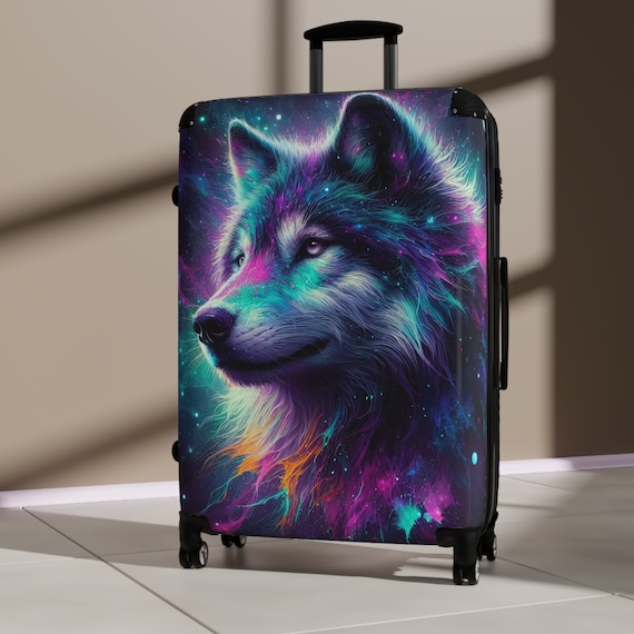 Neon Wolf Suitcase Rolling Luggage Hard Shell Suitcase With Wheels Modern Art Wolf Painting Luxury Travel Bag Colorful Wolf Gift for Him Etsy