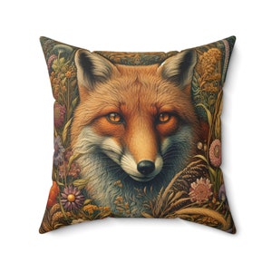 Forest Fox Pillow William Morris Inspired Cushion Magical Fox Throw Pillow Rustic Cottagecore Home Decor Gift INSERT INCLUDED